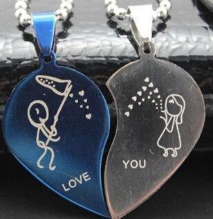 Matching "Love You" Couple Heart Necklace