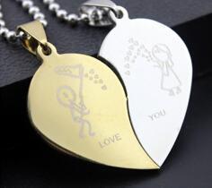 Matching "Love You" Couple Heart Necklace