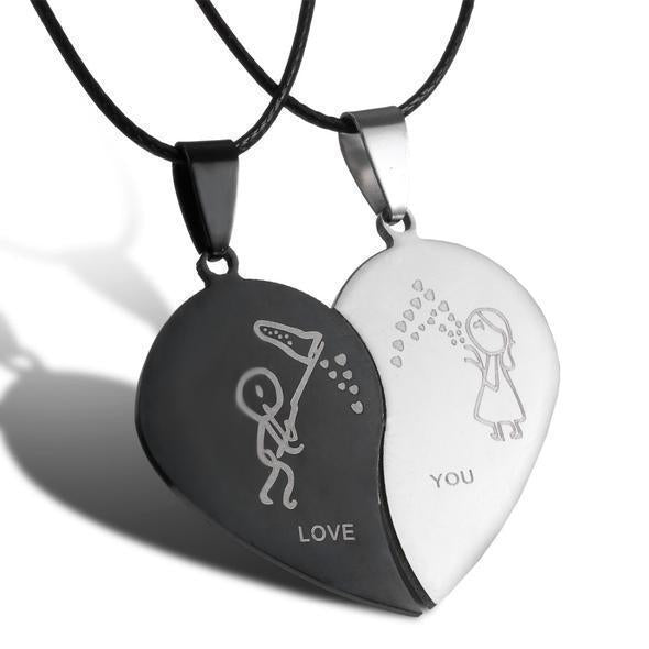 Matching "Love You" Couple Heart Necklace